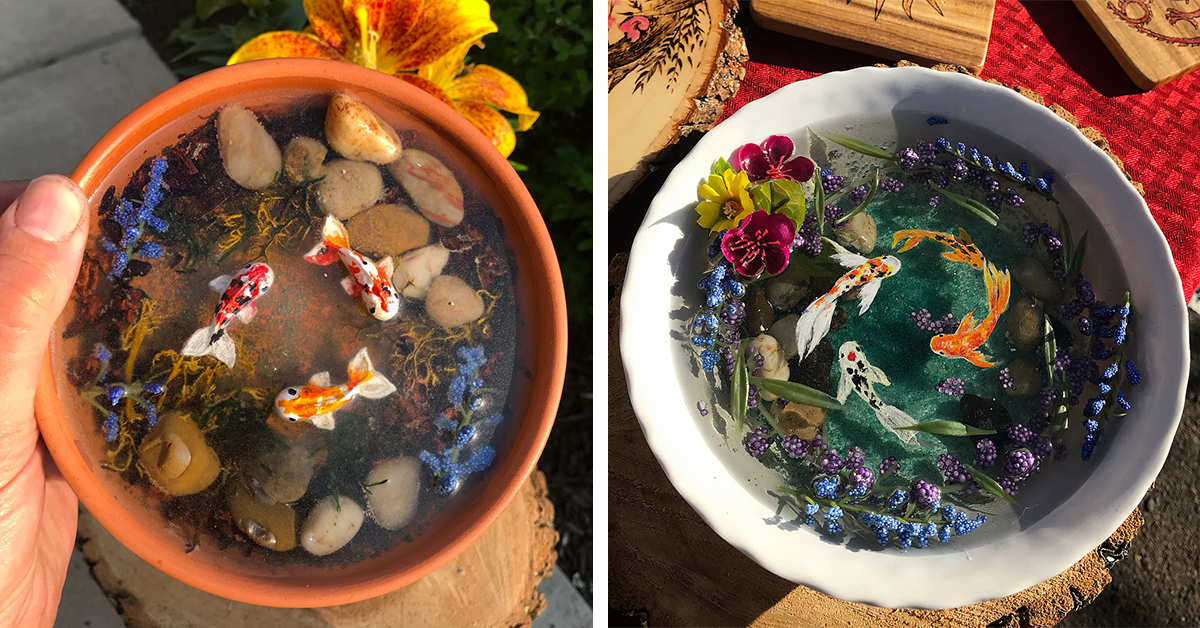 Artist Uses Resin To Create Miniature Koi Ponds That Look Just Like The